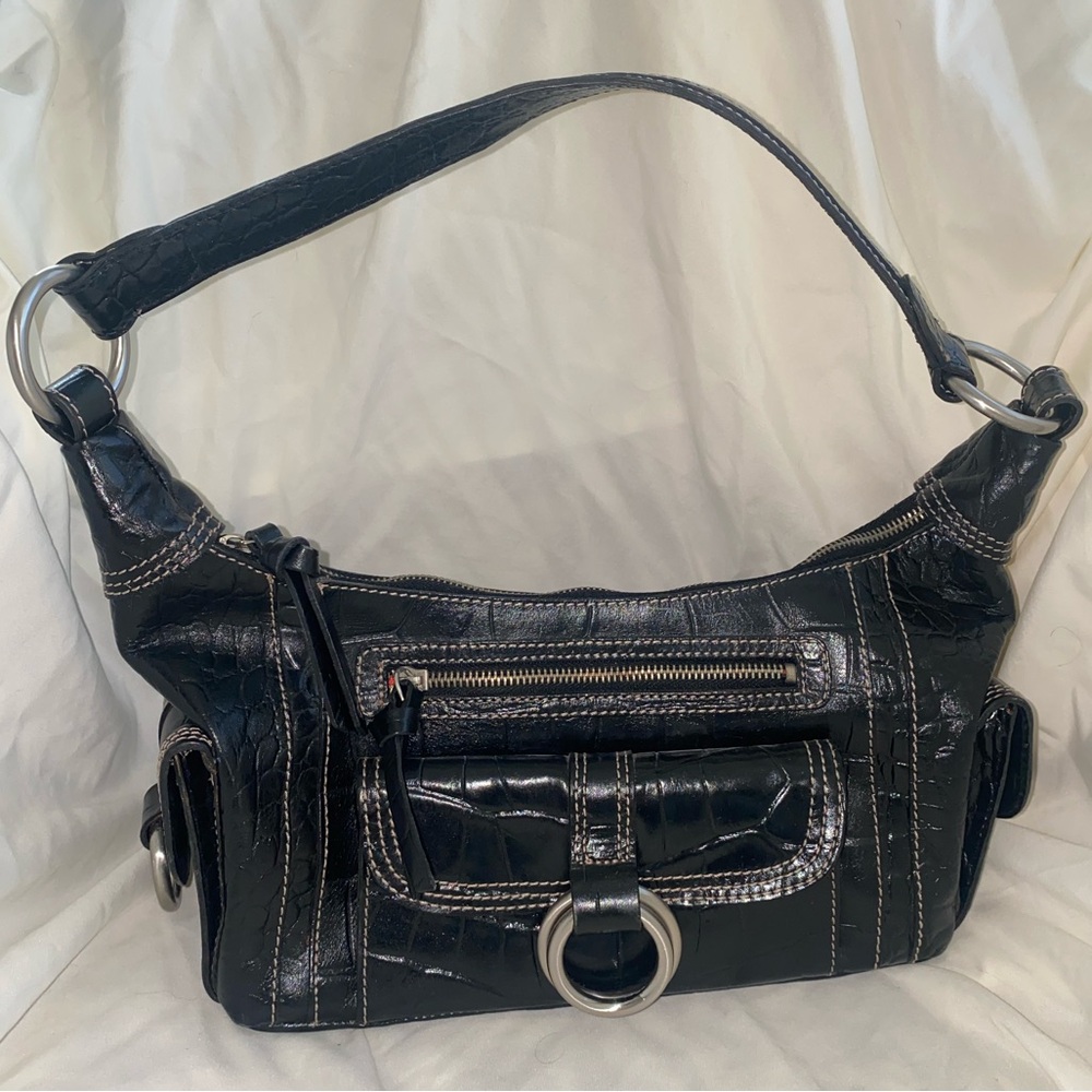 Michael‎ Rome Black Croc-Textured Shoulder Bag